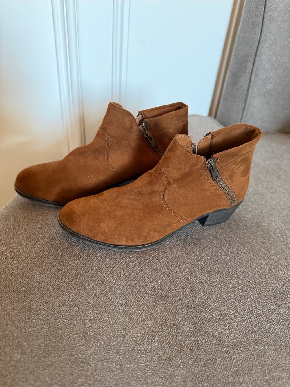 Brown Suede Ankle Boots with Side Zip